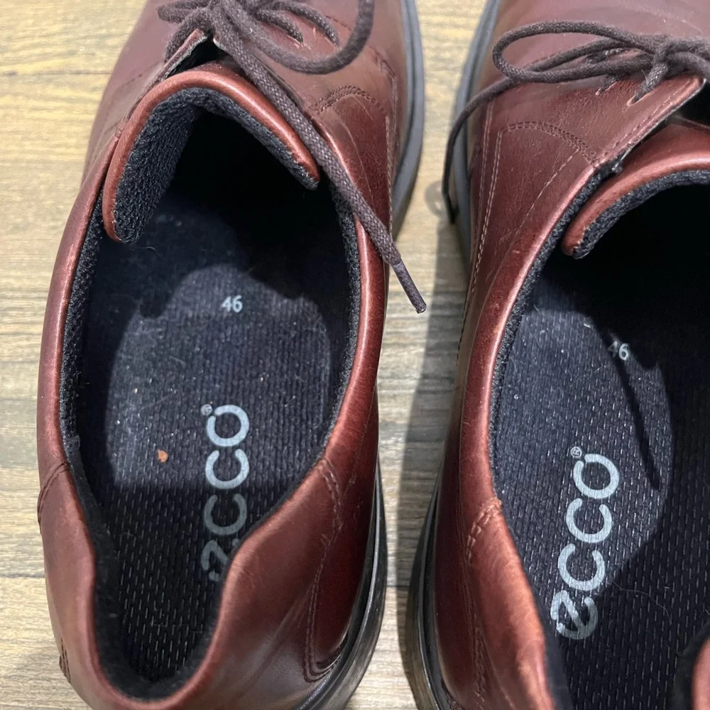 ECCO Brown Leather Casual Lace-up Shock Point Soles‎ Oxfords Sz. 46 (US12)